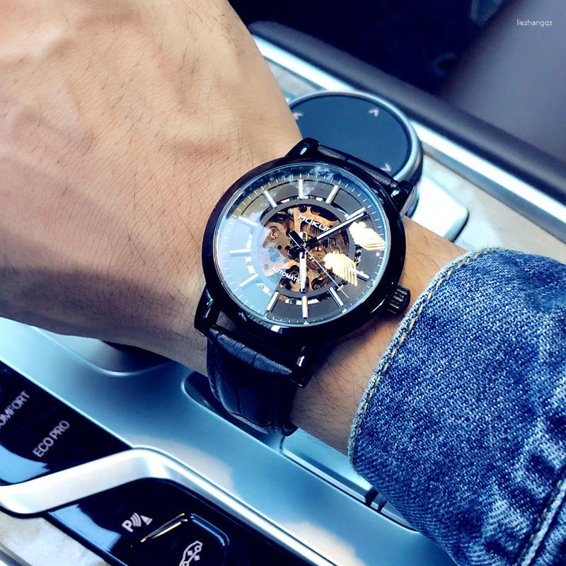 Armbandsur autentiska märke snidade klockor helt automatiska män ihåliga mode mekaniska lyxmannen titta på reloj hombre