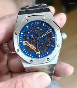 Horloges Automatische mechanische herenhorloge Saffier Transparant glas Skelet Roségoud Zwart Zilver Tourbilions Horloges