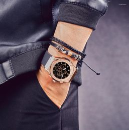 Montres-bracelets automatique auto-vent mécanique or rose argent noir boîtier blanc bracelet en caoutchouc décontracté sport Geneve montre pour hommes