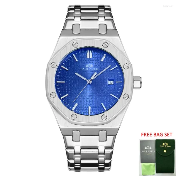 Mujeres de pulsera Relojes automáticos para hombres Movimiento mecánico de viento de acero inoxidable Negocio Blue Rose Yellow Gold Date Reloj