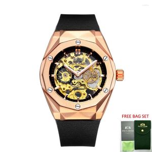 Polshorloges automatische horloges voor mannen skelet mechanische zelfwind rosis goud zilver zwarte kast rubber sport reloj hombre baratos