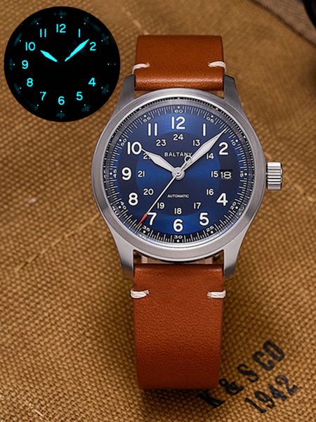 Montres-bracelets Baltany montre militaire Vintage montre automatique hommes 39mm rétro NH35 montres mécaniques sport pilote horloges lumineuses hommage 230829