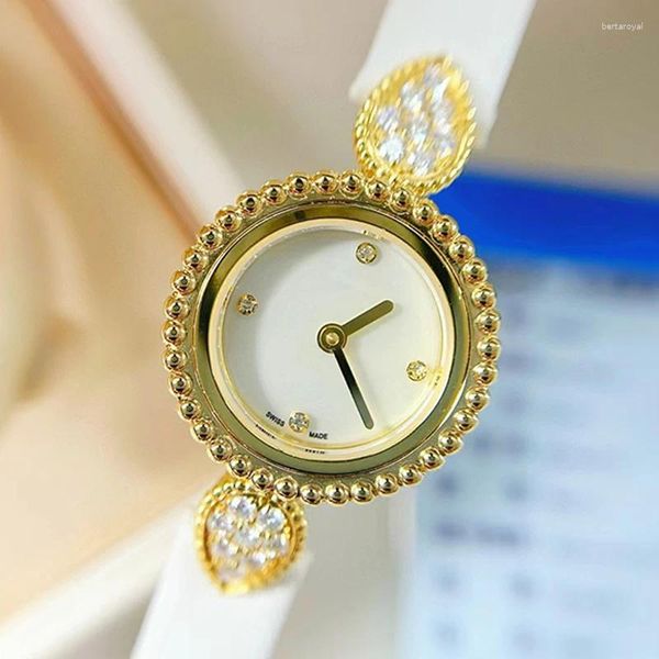 Relojes de pulsera Caja de acero con cuentas Reloj de cuarzo con esfera de nácar 2024 Mossan Diamond Correa de piel de vaca Moda de lujo
