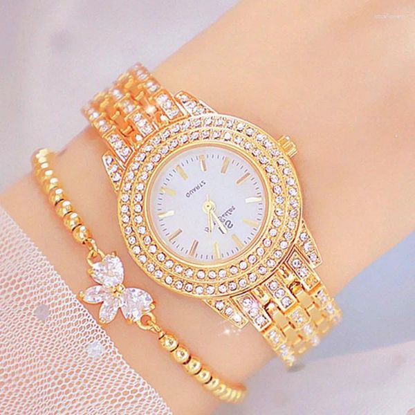 Montres-bracelets Bee Sister Dress Montre à quartz de luxe Femmes Cristal Diamant Bracelet en acier inoxydable Montre étanche Montre-bracelet en or rose