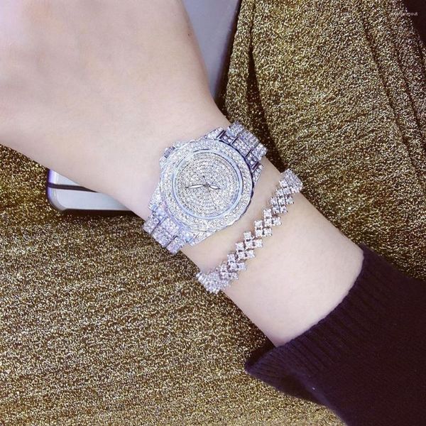 Montres-bracelets Bee Sister Strass Ice Out Femmes Diamant Montre Argent Or En Acier Inoxydable Quartz Poignet Bijoux Complementos Mujer Cadeaux