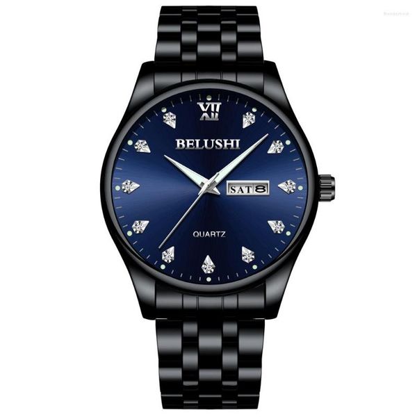 Wallwatches Belushi Brand Diamond Business Men Watches Black Steel Fashion Luxury Quartz Wallwatch Date Reloj Male Hodinky Men's Watch