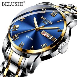 Montre-bracelets Belushi Luxury Hommes regarde Business Top Brand Man Wristwatch imperméable Luminent Date Week Quartz Men's Watch's Watch In colorée en acier inoxydable