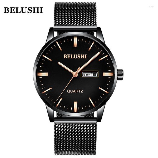 Relojes de pulsera BELUSHI Relojes de hombre Cuarzo Correas de malla de acero ultrafinas Hombres Fecha de negocios Reloj Regalos Reloj (Can English)