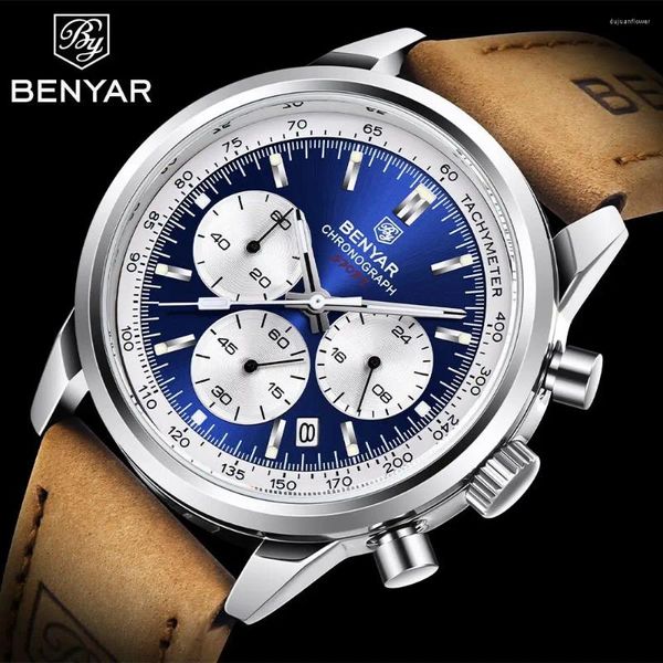 Montre-bracelets Benyar 5188 Sport Quartz Top Brand 42mm Military Watch Chronograph 30m étanche pour hommes avec boîte