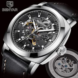 Relojes de pulsera BENYAR Marca Relojes para hombres Reloj mecánico automático Reloj deportivo Reloj de pulsera de cuero informal Relogio Masculino 230922