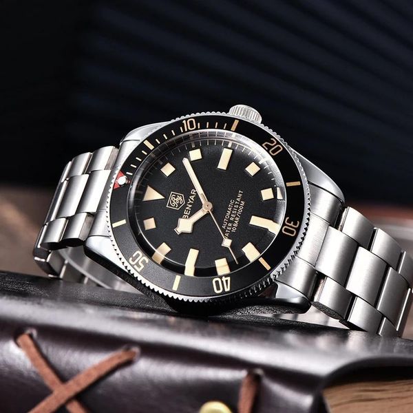 Relojes de pulsera BENYAR Design Brand Ceramic Bisel Waterproof 100M Men Watch Business Mechanical Automatic Man's Clock Full Steel Sport Relojes