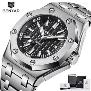 Montres-bracelets Benyar Design Hommes Montres Homme Pleine En Acier Inoxydable Montre À Quartz Étanche Mode Business Lumineux Montre-BraceletWristwatches Wri