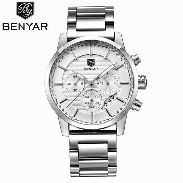 Montre-bracelets Benyar Mat's Watch Match Fashion Mode Brand en acier inoxydable Chronograph Calendar Quartz Sports1hproof