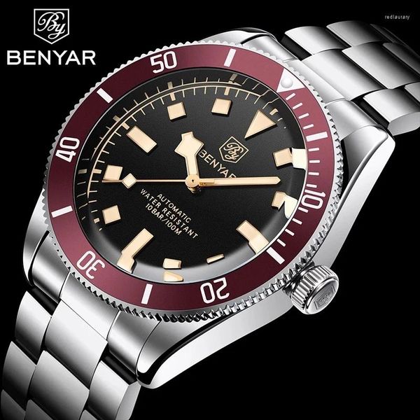 Montre-bracelets Benyar Mens Watches Mécanique automatique Top Men's Watch Sport For Hommes BB58 Gift sur-bracelet imperméable