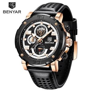 Montres-bracelets BENYAR hommes montres haut de gamme affaires montre à Quartz hommes Sport cuir étanche noir horloge Erkek Kol Saati