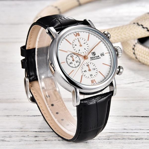 Relojes de pulsera BENYAR, relojes deportivos multifunción para hombre, cronógrafos, calendario de moda de lujo ligero, reloj de pulsera de cuarzo americano, reloj Masculino