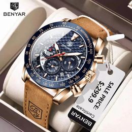 Montres-bracelets BENYAR Top marque hommes montres bracelet en cuir de luxe étanche Sport Quartz chronographe montre militaire horloge Reloj Hombre 231027