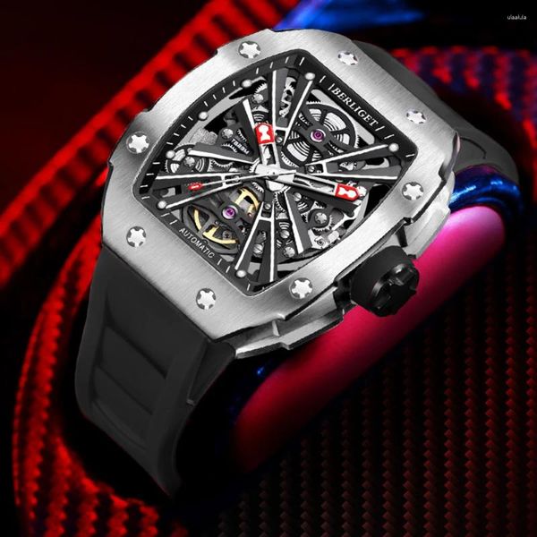 Mujeres de pulsera Berliget Luxury Moving Automatic Watches for Men Tonneau Mechanical Man Watch Imploudphire Crystal Glass Wallwatch