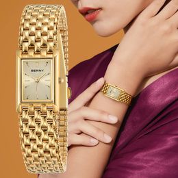 Montres-bracelets Berny Gold Watch pour femmes de luxe femmes montre-bracelet étanche doré femme horloge quartz en acier inoxydable mode dames 231216