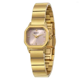 Mujeres de pulsera Berny Gold Watch for Women Pink Pink Pink Simple Small Quartz Women's Watches Women's Steel Increed Ladies Improiector de pulsera impermeable