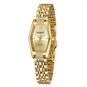 Horloges Berny damespolshorloge Gouden textuur diamanten horloge Dames quartzhorloges Luxe roestvrij staal Hoge nauwkeurigheid Waterdicht