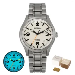 Montre-bracelets Berny Titanium Mécanical Watch for Men Aviation Sapphire AR Support de revêtement