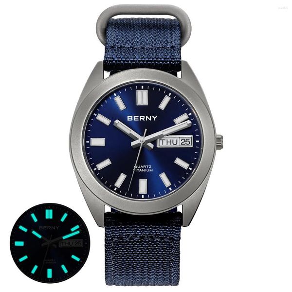 Relojes de pulsera Berny Titanium Men Watch 40 g Peso Deporte Campo Reloj de pulsera de cuarzo Super Luminoso Zafiro 100 m Impermeable Clásico SNXS75