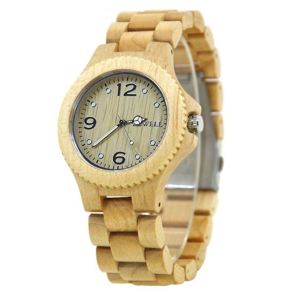 Relojes de pulsera BEWELL Amantes Relojes de madera de ébano Banda de madera natural Hombres Mujeres Reloj Simple Japón Movimiento de cuarzo Reloj de pulsera de gran número 038A