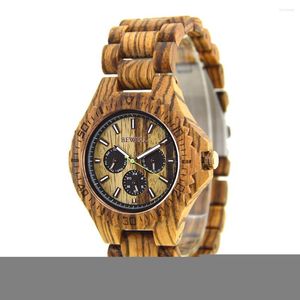 Polshorloges Bewell heren sandaal houten horloges handgemaakt datum display analoge kwarts vintage round houten horloge