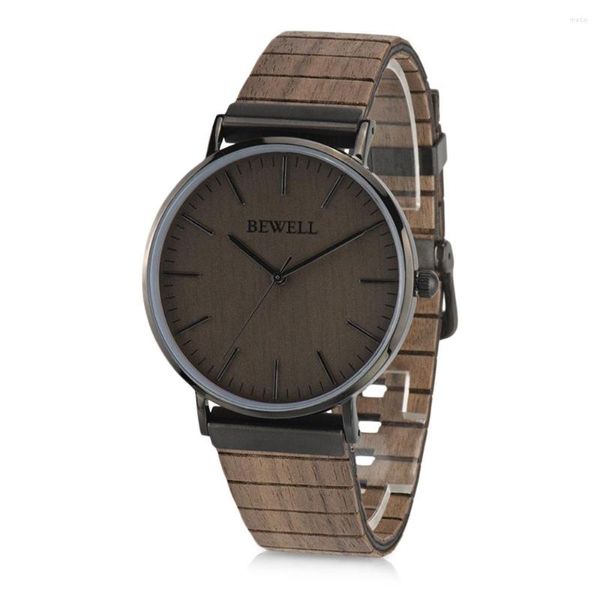 Relojes de pulsera BEWELL ZS - W001S Reloj de cuarzo para hombre Reloj de pulsera con correa de cuero de madera