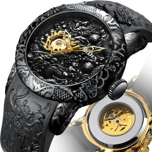 Mujeres de pulsera Biden Fashion Gold Dragon Sculpture Men Watch Automatic Mechanical Water Water Silicone Strap Wutwatch Relojes Hombre 241T