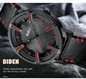 Montres-bracelets BIDEN Hommes Montre Quartz Japon Movt Montre-Bracelet Casual Sports Montres Étanches Véritable Bande En Cuir Étudiants Cadeaux Montre Homme