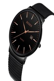 Montre-bracelets Biden Mens Watch 2021 masculin masculin élégant noir en acier inoxydable Auto Affichage Chic Immasproof Quartz Wristwatch W5374981