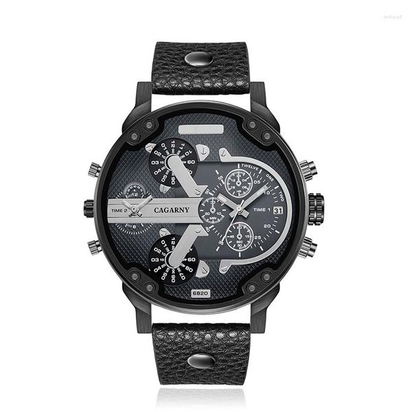 Relojes de pulsera Caja grande Relojes para hombre Reloj Top Cagarny Cuarzo para hombres Fecha Dual Times Relogio Masculino Reloj masculino