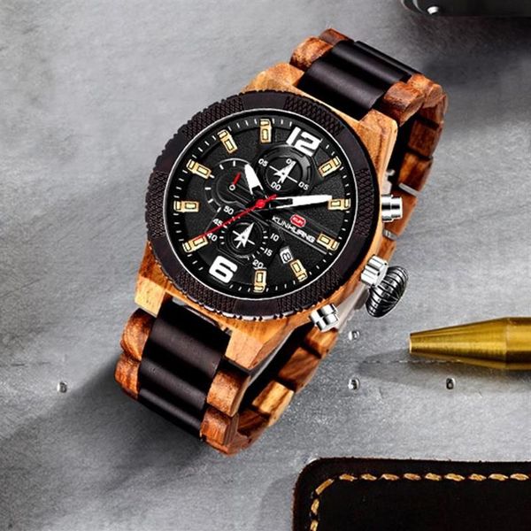 Montres-bracelets Big Taille Hommes Montre Bois Luxe Chronographe Montre-Bracelet Qualité Quartz Mouvement Calendrier Relogio Masculino 2021 Wach Ma289P