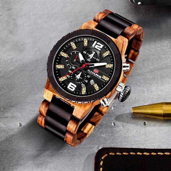 Montres-bracelets Big Taille Hommes Montre Bois Luxe Chronographe Montre-Bracelet Qualité Quartz Mouvement Calendrier Relogio Masculino 2021 Wach Ma2381