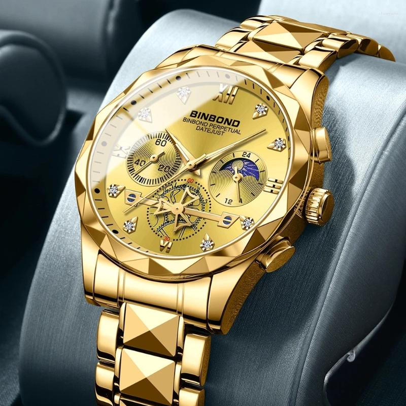 Zegarek Binbond B1236 Top marki zegarki męskie klasyczne diamentowe pokrętło luksusowe zegarek na nadgarstek oryginalny kwarcowy wodoodporny Luminous
