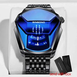 Horloges Binbond Fashion Motorcycle Concept Heren quartz horloge Lichtgevende stalen band Mesh horloge Touchscreen zwart technologiehorloge 231118
