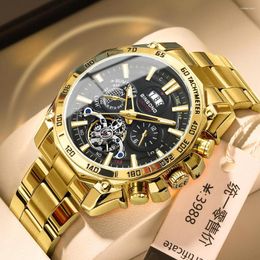 Horloges Binbond herenhorloges roestvrij staal quartz gouden horloge voor waterdicht Relogio Masculino groothandel