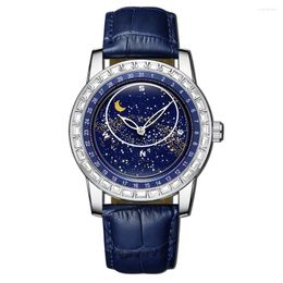 Horloges Binbond's Rotary Sky Plate Creatief horloge Mode Zon Maan Ster Waterdicht Glow Heren Quartz Riem