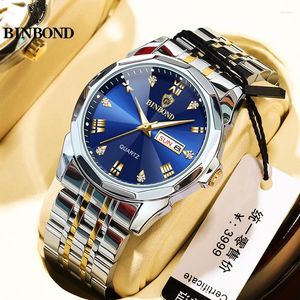BINBOND Top Luxe Mode Heren Quartz Horloges 30M Waterdicht Week Datum Klok Sport Zakelijk Horloge Relogio Masculino B4121
