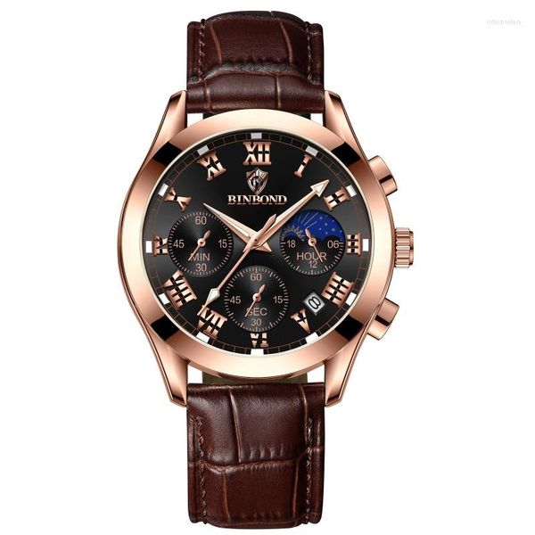 Montres-bracelets Binbond Montre Multi-Fonctions Sport Trois Yeux Et Six Aiguilles Chronographe Étanche Lumineux Homme