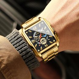 Horloges BINBONG herenhorloges Top gouden band quartz horloge vierkante wijzerplaat ontwerp stijlvol heren lichtgevend waterdicht Relogio
