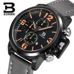 Montre-bracelets Binger Watch Men Switzerland regarde Chronograph Chronograph Male Quartz Hands Luminal Hands Sport Clock B8227