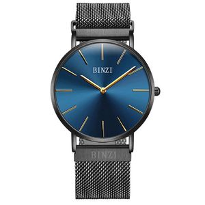 Relojes de pulsera BINZI Top Brand Relojes Hombres Banda de malla de acero inoxidable completa Milanese Loop Minimalista Rose Gold Reloj negro