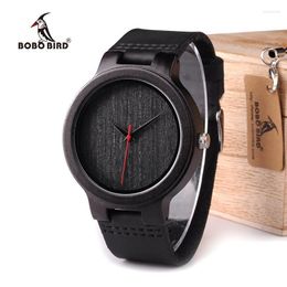 Polshorloges vogel wc22 ebony houten horloge met rode pointer lederen band Japan miyota 2035 bewegingskwarts horloges voor mannen vrouwen