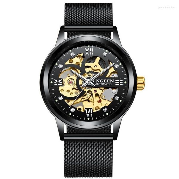 Montres-bracelets noir montres automatiques 2022 mode Tourbillon mécanique hommes horloge mâle squelette Mechanische Horloges montre pour hommes
