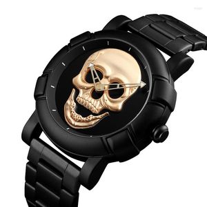 Montres-bracelets Noir Or Cadran Quartz Montre Hommes 3D Motif En Acier Inoxydable Steampunk Rock Gravé Cool Mexique Homme Mâle Reloj