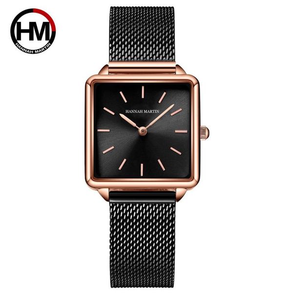 Relojes de pulsera, relojes cuadrados de oro negro, reloj de pulsera de marca informal de moda Simple rosa para mujer, movimiento japonés