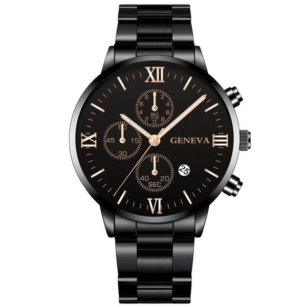 Relojes de pulsera de oro negro para hombre, relojes creativos de lujo de acero para hombre de negocios, relojes de pulsera deportivos impermeables para mujer